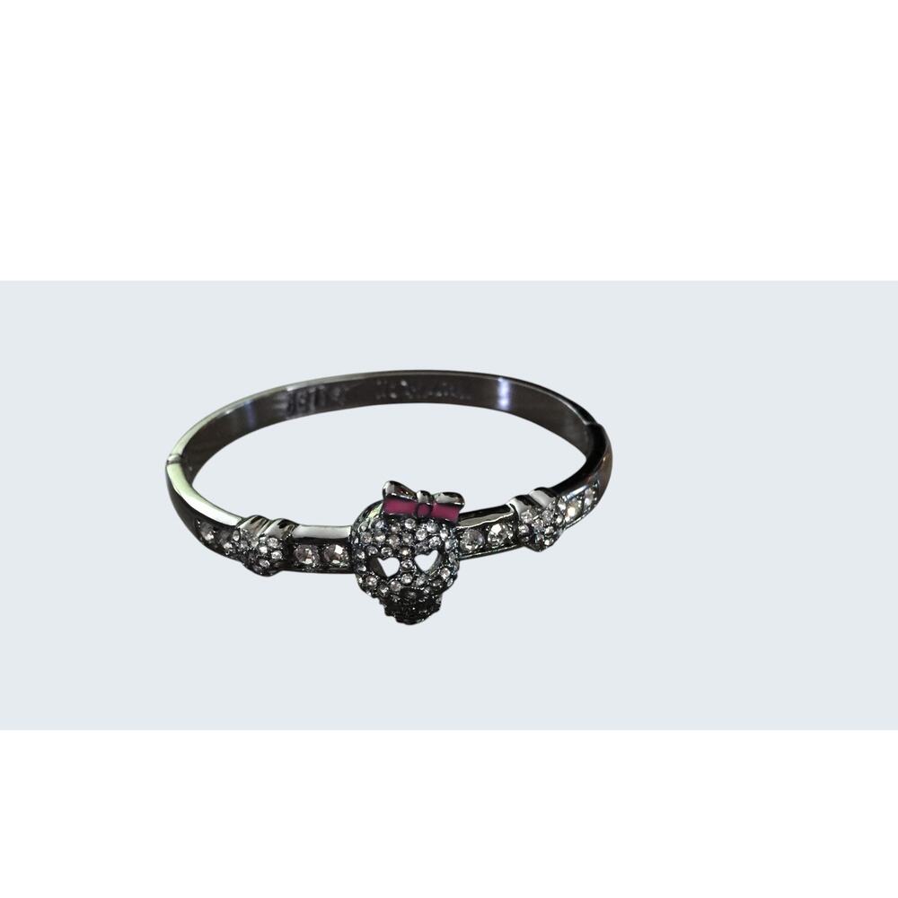 Betsey Johnson Skull Bangle Bracelet Hinged Rhinestone